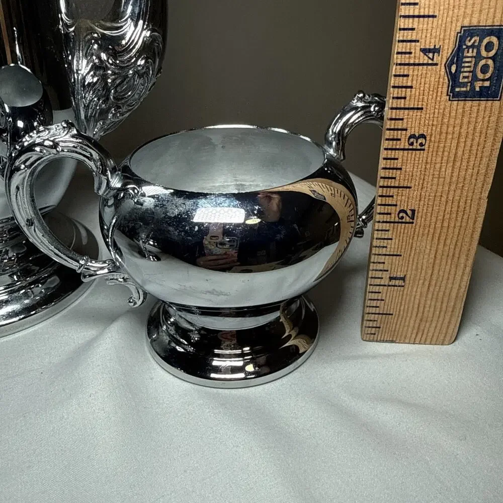 Vintage Dorothy Thorpe Originals Chrome Coffee Set MCM Hollywood Regency 3pc - Picture 13 of 15